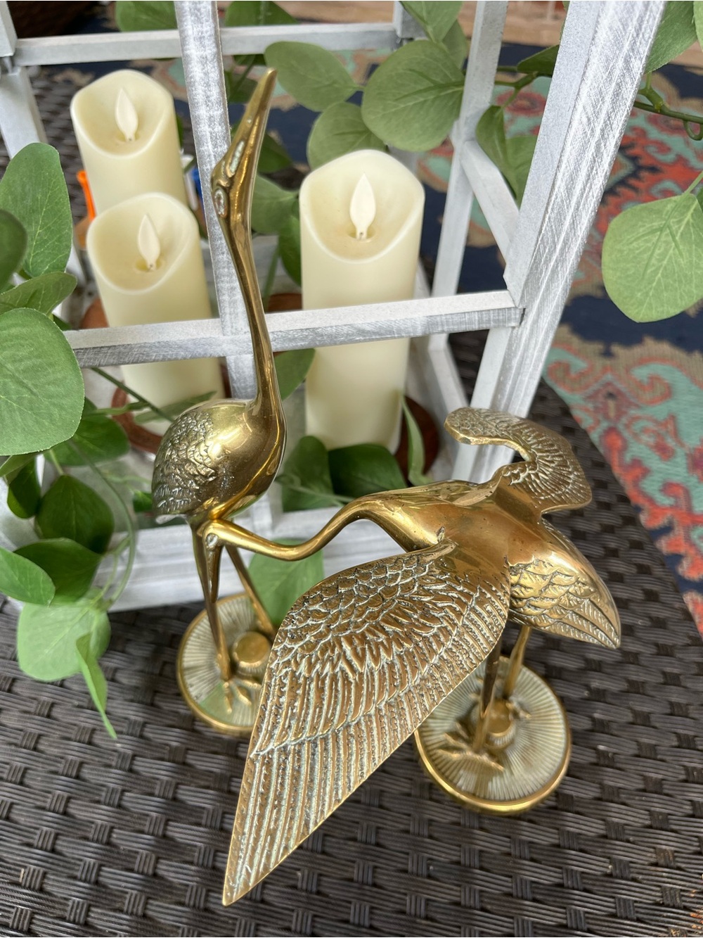 Vintage Brass Crane Bird Figurines - Gold Tone Set of Two - Picture 8 of 8